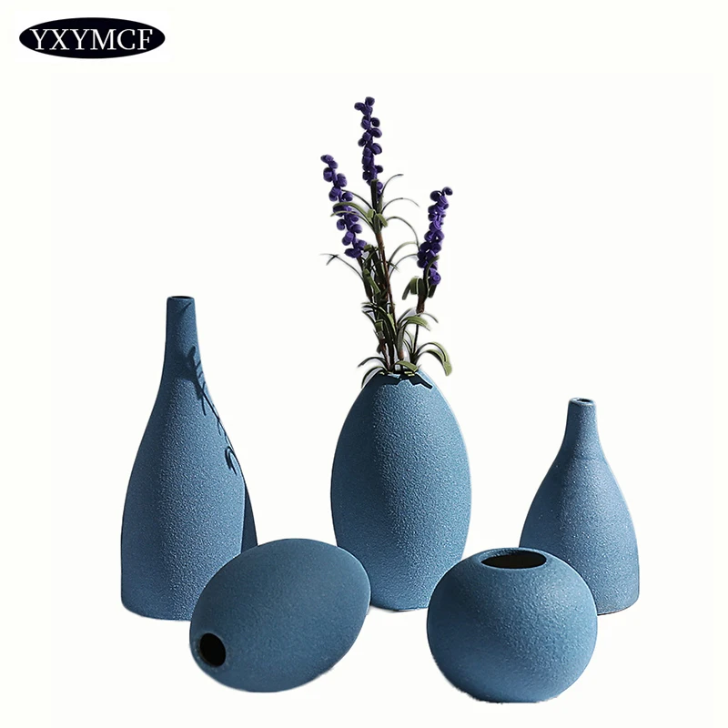 

Five Design Flower Vase Decoration Home Floreros De Decoracion Driend Flower Pot Blue Ceramia Vase No Artificial Flower