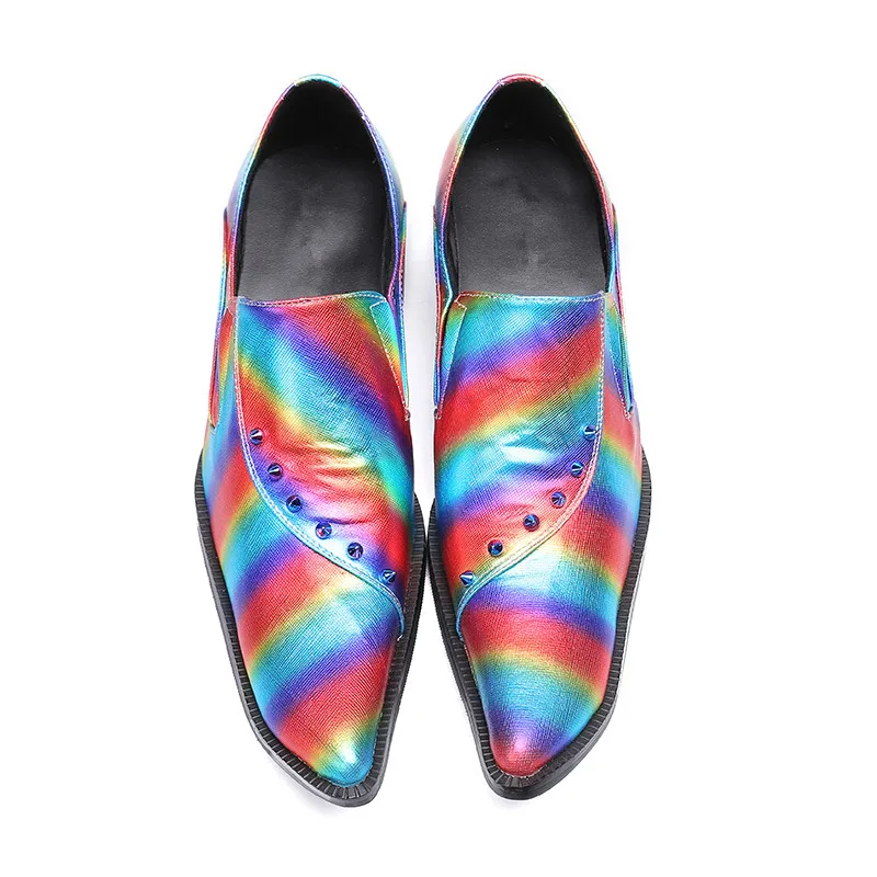 Taille Oxford Slip Rivets Coloré 46 Sur Homme Pointu Conduite Robe Chaussure Chaussures Grande Appartements Impression Hommes Bout Formelle HBwFwZIq