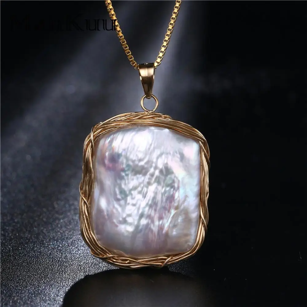 

Baroque Style Natural White Freshwater Pearl Tag Necklaces 14K Gold Wire Wrap Pearl Necklaces For Women Luxury Wedding Necklaces
