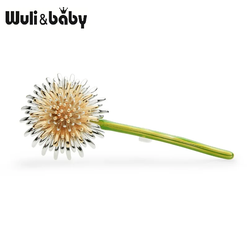 

Wuli&Baby 2019 New Green Dandelion Flower Enamel Brooches Women Men's Weddings Plants Brooch Pins Gifts