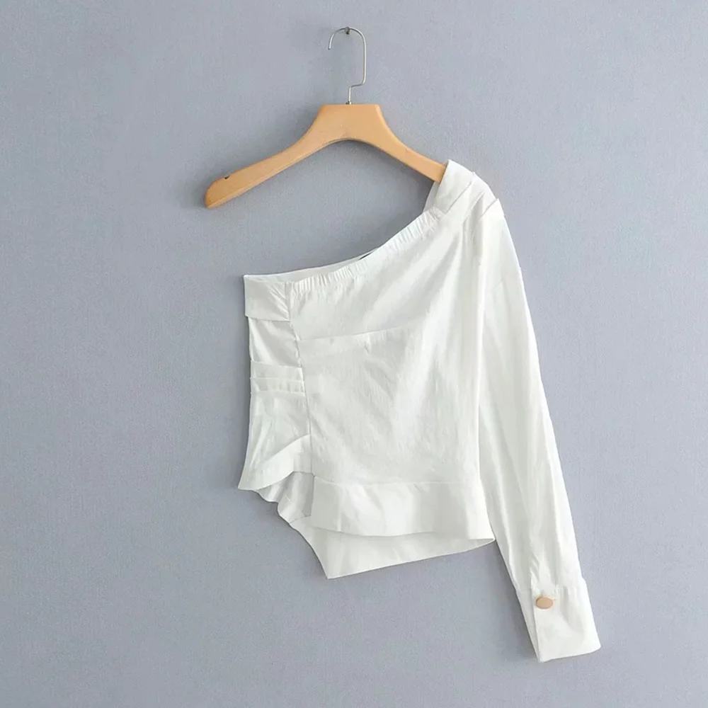 Белая женская рубашка на одно плечо летние топы блузка Blusa повседневные пляжные