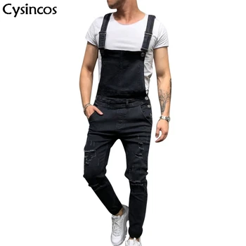 

Cysincos New Ripped Jeans Men Full Length Denim Bib Overalls 2019 Autumn Winter Streetwear Pants Casual Jeans Homme Male Fashion
