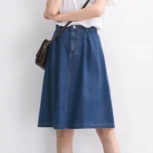 a line knee length denim skirt
