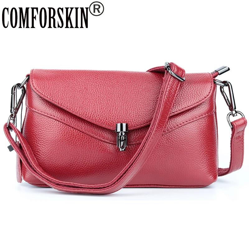 

COMFORSKIN Brand 100% Genuine Leather Metal Lock Women's Messenger Bag 2018 New Arrivals Fashion Envelope Style Ladies Handbags