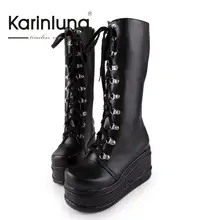 2016 grande taille 34-43 vente chaude de mode punk femme chaussures cosplay bottes genou haut talon plate-forme sexy zip hiver partie coins bottes