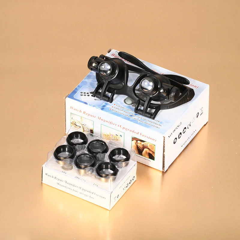 

Wearing Glasses Eyes Illuminated Magnifier LED Lighted Magnifying Glass Watch Repairing Loupe 10X,15X,20X,25X With LED Lights