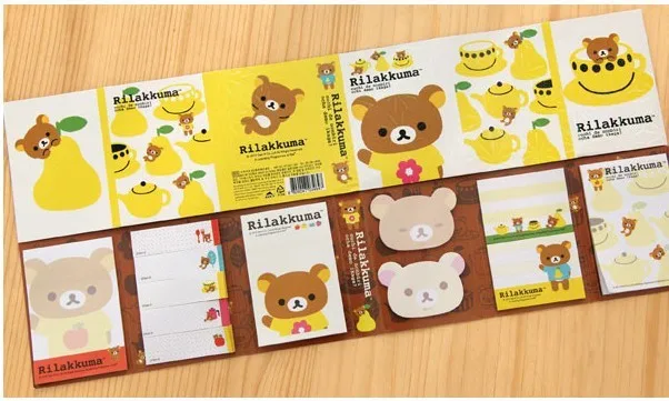Корейские канцелярские принадлежности Rilakkuma 4 складные бумажные Kawaii наклейки мини-блокнот Стикеры для школы стационарные/Офисные принадлежности