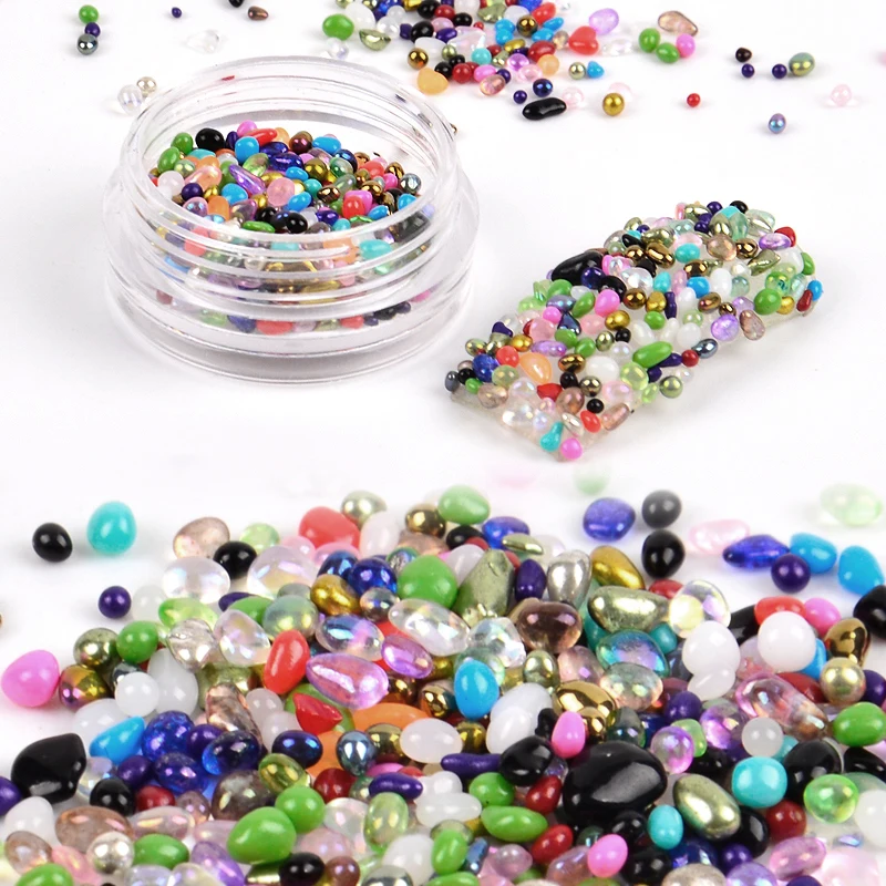 

1 Box Mixed Colors Chameleon Stone 3D Nail Rhinestone Small Irregular Beads Manicure Nail Art Decoration