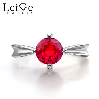 

Leige Jewelry Ruby Rings Sterling Silver 925 Round Cut Solitaire Gemstone Engagement Promise Rings for Women Fine Jewelry