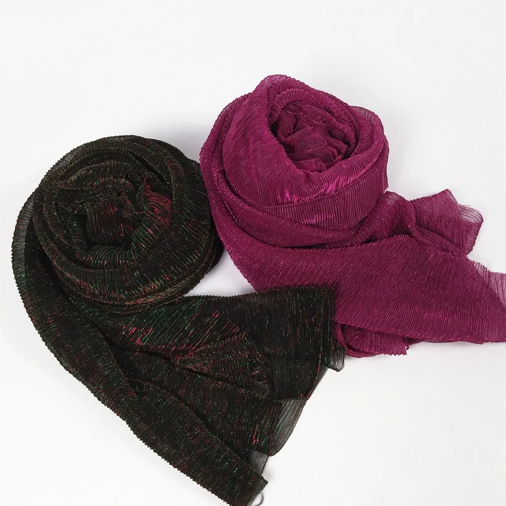 D1 glitter scarves plain shimmer elastic long headband fashion scarf hijab wraps muslim shawls