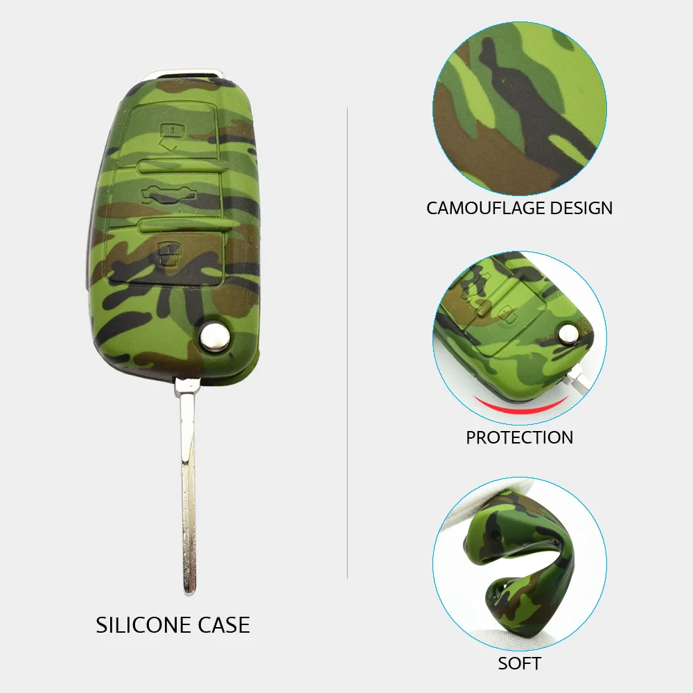 3 ATOBABI Car Key Case Camouflage Silicone 3 Button Flip Remote Shell Protect Cover Keychain for Audi A3 S3 A4 S4 RS4 A6 S6 RS6 Q7