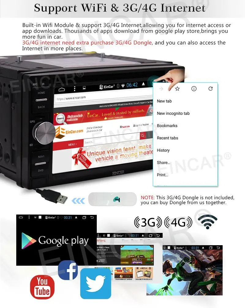 Excellent Android6.0 Marshmallow OS Car Stereo with 6.2