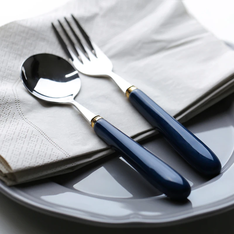 1 Pair Cybil Sapphire Stainless Steel Flatware with Ceramic Handle