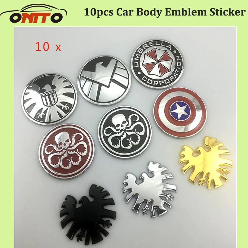 

10pcs 3D Metal label body Emblem boot Sticker Trunk Logo Decoration badge Captain America umbrella shield car