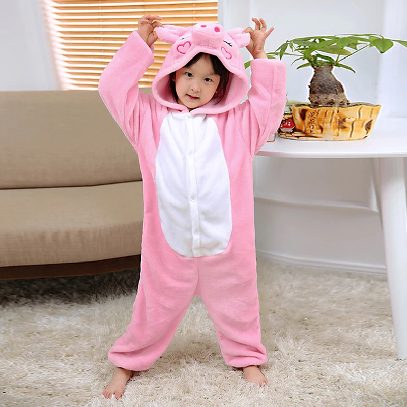 Goedkope Roze Varken Kigurumi Onesie Meisjes Flanel Kids Pyjama Een stuk Nachtkleding Cosplay Voor Halloween Jumpsuit| | - AliExpress