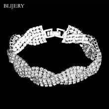 BLIJERY модные браслеты со стразами и браслеты для женщин серебряного цвета со стразами Twisty Femme браслеты свадебные украшения