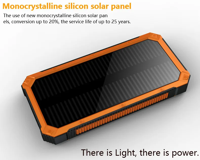 Солнечный внешний аккумулятор, двойной USB внешний аккумулятор, 20000 мА/ч, водонепроницаемый внешний аккумулятор, внешняя портативная солнечная панель, светодиодный, бордовый - Цвет: Orange