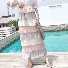 1520 Летняя женская шифоновая юбка плюс размер многослойные рубашки торт женские гофрированные Бохо многоярусные плиссированные белые черные шифоновые юбки длинные