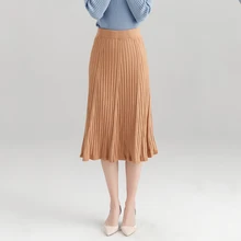 Осенние трикотажные юбки Женская шерстяная юбка эластичная талия корейский стиль плиссированная юбка