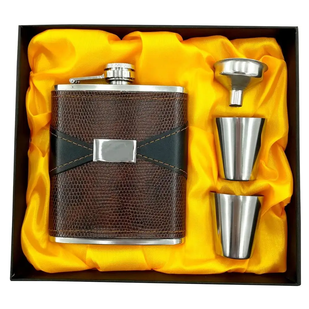 

TPUSNOK Vintage Leather Hip Flask 7 oz Stainless Steel Hip Flask Set Alcohol Whiskey Wine Pot Flask With Funnel and 2 Cups TPA09
