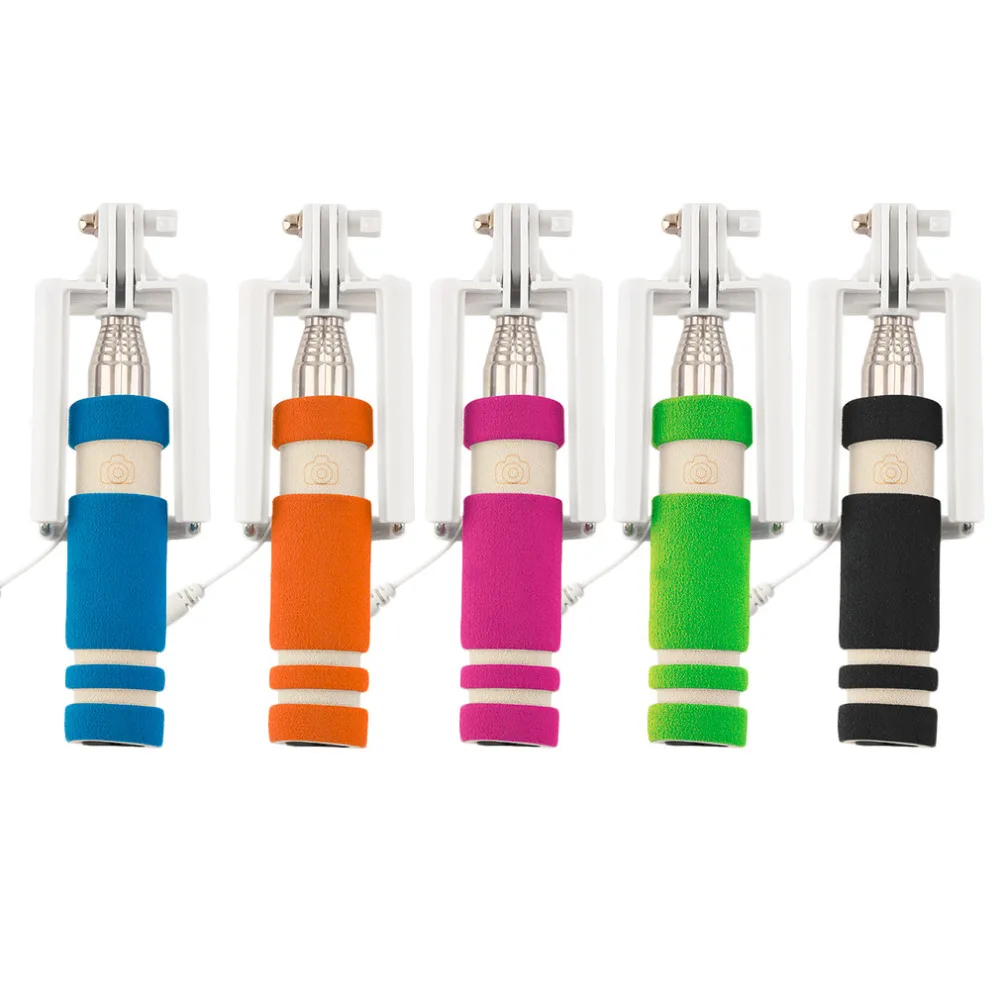 

rock 5 Color Mini Extendable Handheld Selfie Stick Wired Remote Shutter Monopod for all brands cell phone mini selfie Stick