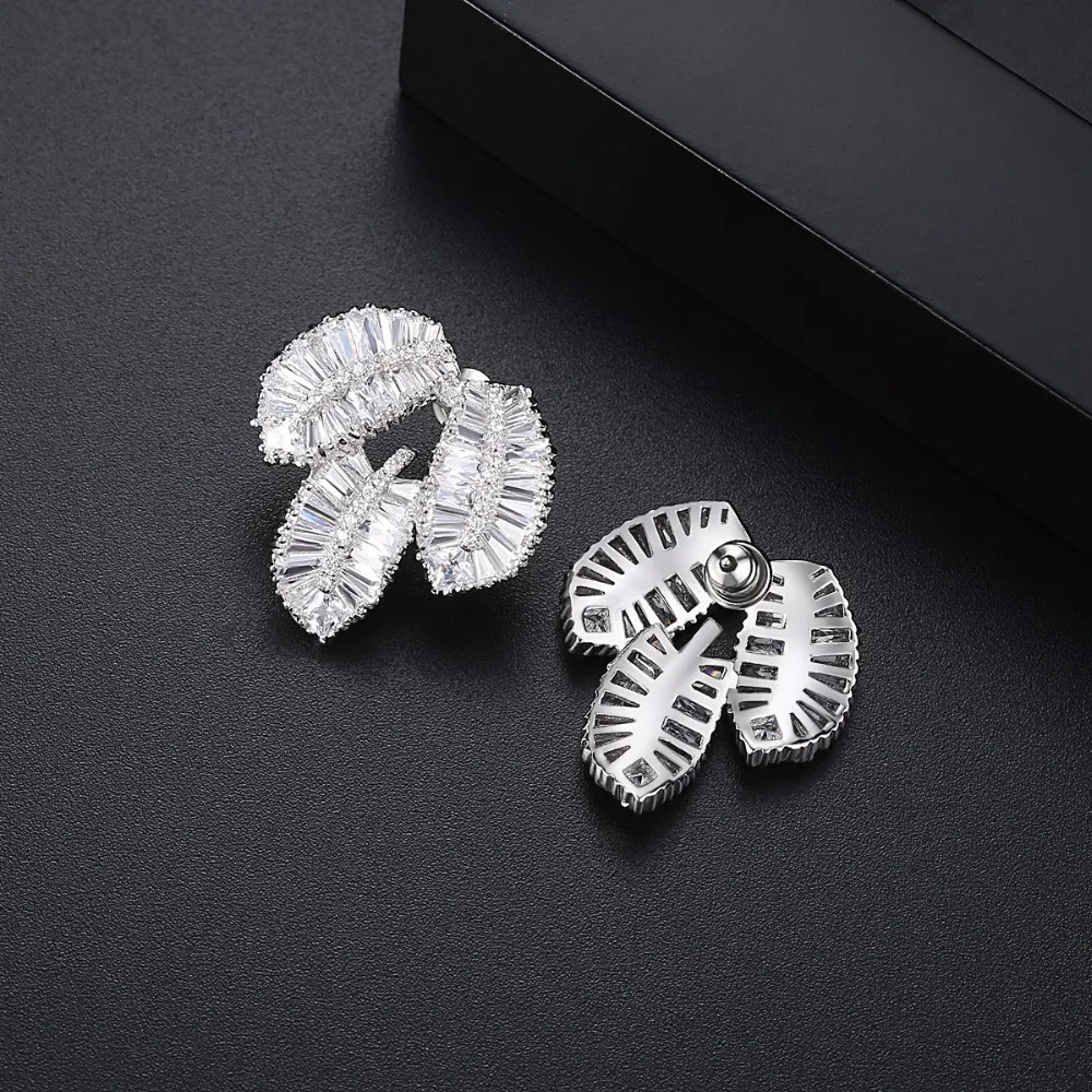 LUOTEEMI New Elegant Leaf Shaped Luxury Clear Cubic Zirconia Statement Big Stud Earring For Women Wedding Party Jewelry Earrings|stud earrings|stud