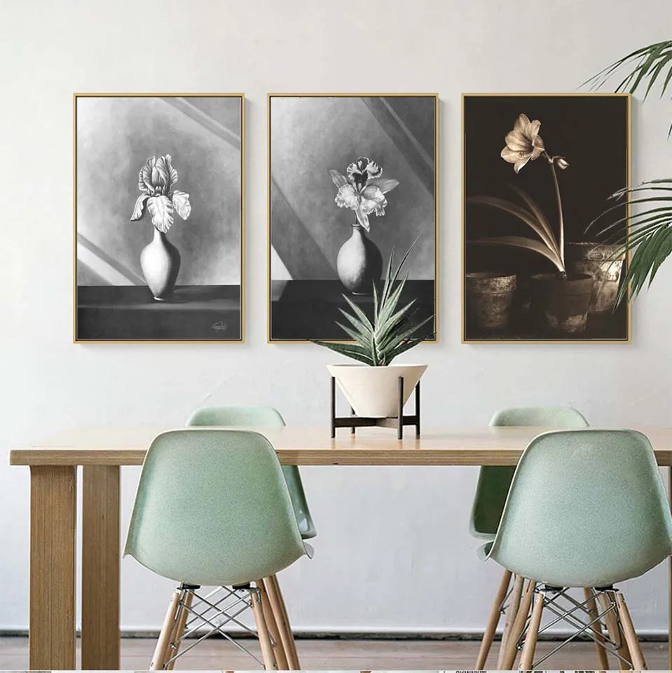 Home-Decoration-Wall-Art-Poster-Nordic-Print-Canvas-Paintings-Picture-Black-background-white-and-gold-flowers (2)