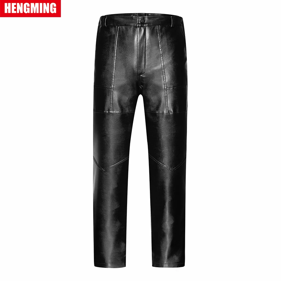 HENGMING 2018 новые кожаные штаны Для мужчин искусственной овечьей шерсти из кожи