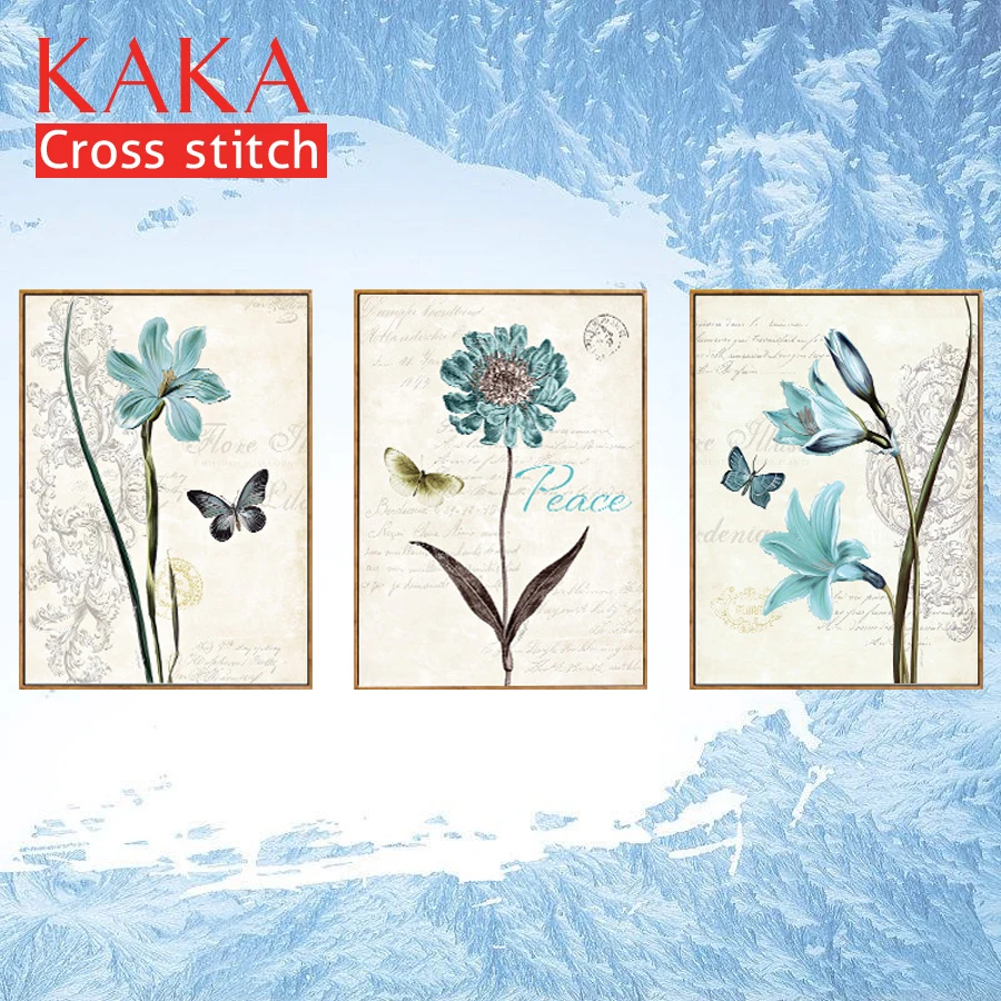 

KAKA Cross stitch kits Embroidery needlework sets with printed pattern,11CT canvas,Home Decor for garden House,5D Flowers