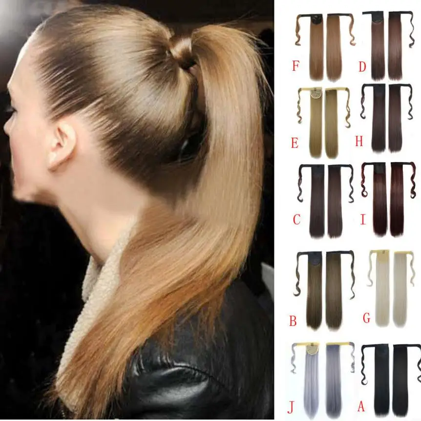 

Real New Clip In Human Hair Extension Straight Pony Tail Wrap Around Ponytail Levert Dropship Y705