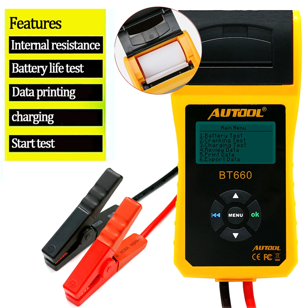 

BT-660 Car Battery Test Analyzer 12V/24V Resistance Meter Capacity Voltage Checker Printer Auto Diagnostic-tool PK BT360 BT460