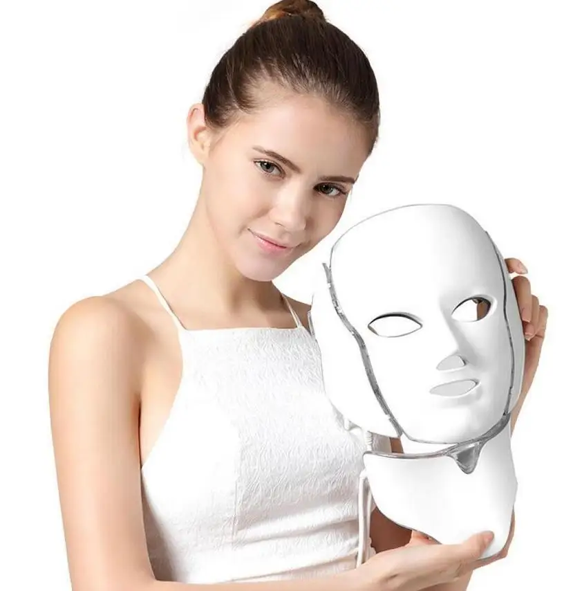7 цветов светодиодный светодиодная маска для лица шеи маска для лица аппарат для омоложения кожи лечение электрическая омолаживающая маска для лица удаление электрическая красота спа-устройство
