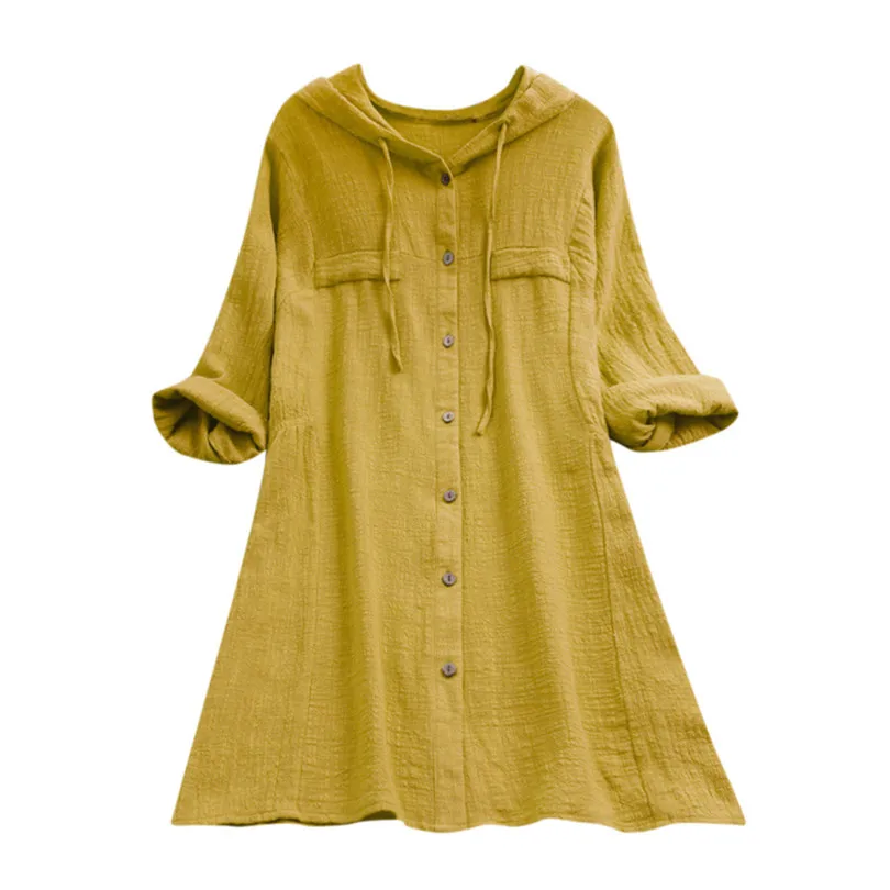 New Fashion Summer Women Brief Casual Daily Hooded Pocket Loose Blouse Button Plus Size Cotton T-Shirt Top #4F01  (12)
