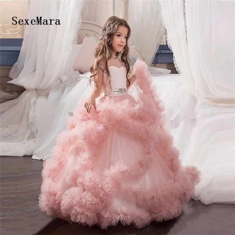 New Blush Pink Flower Girl Dresses for Wedding Ball Gown Cloud Beaded ...