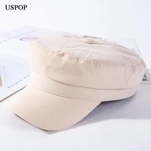 USPOP, хлопок, газетные кепки для женщин, модные, на пуговицах, с плоским верхом, с козырьком, однотонные кепки, военные кепки