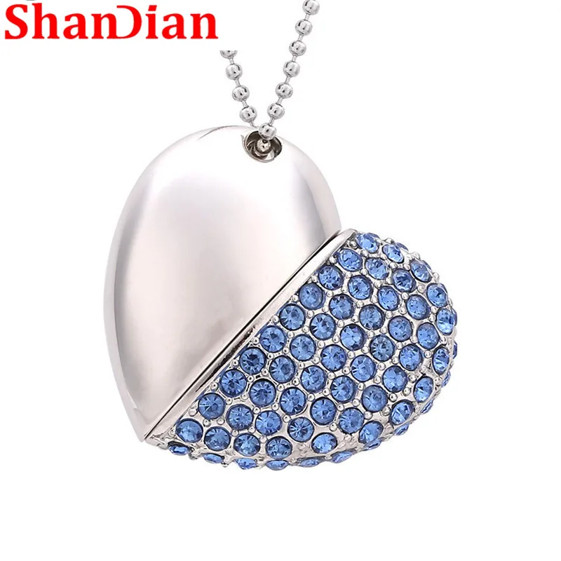 SHANDIAN Акция модное металлическое сердце кристалл USB флэш накопитель драгоценный