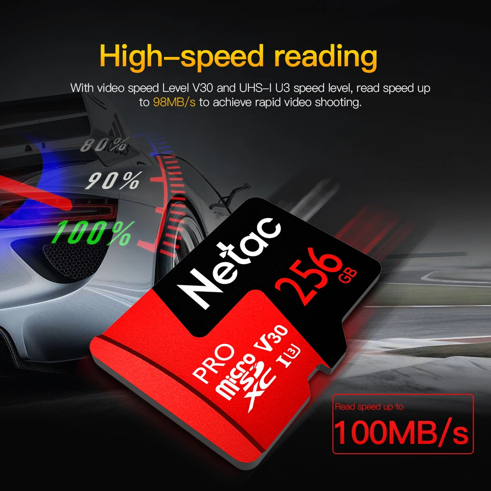 Netac Micro SD карта U3 V30 памяти 64 Гб 128 ГБ 256 MicroSD 100 м/с P500 Pro класс 10 TF для смартфона cartao de