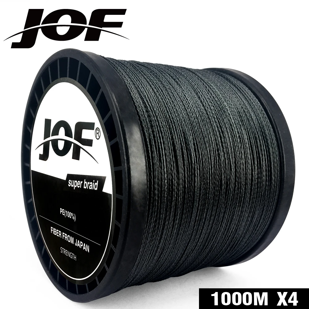 JOF PE плетеная леска, черный многофиламентный рыболовный шнур, 4 нити, 100 м, 150 м, 300 м, 500 м, 1000 м, м
