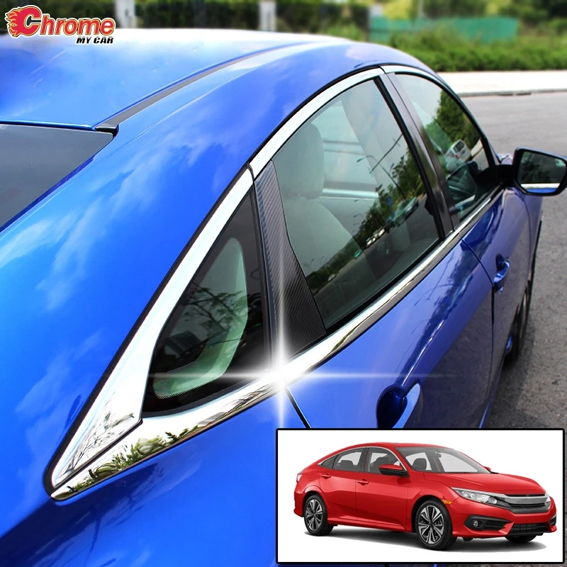 

For Honda Civic 10th Gen Sedan 2016 2017 2018 Bottom Door Side Window Surround Chrome Cover Trim Line Strip Sticker Molding