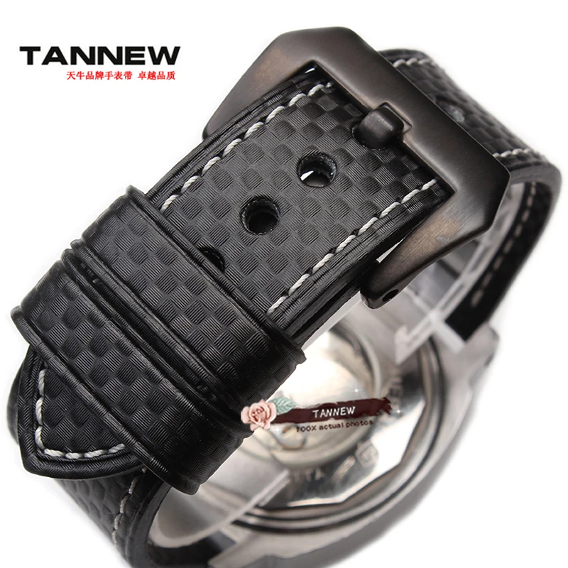 

Hot fashion white suture carbon fiber pattern leather strap 20mm 22mm 24mm 26mm watchband for men fit panerai
