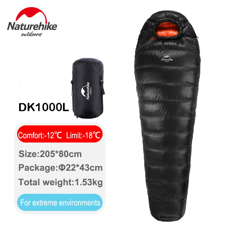 Naturehike утка вниз спальный мешок Открытый Кемпинг Мумия спальный мешок зимний спальный мешок для пикника ленивый мешок NH15D800-K - Цвет: Black