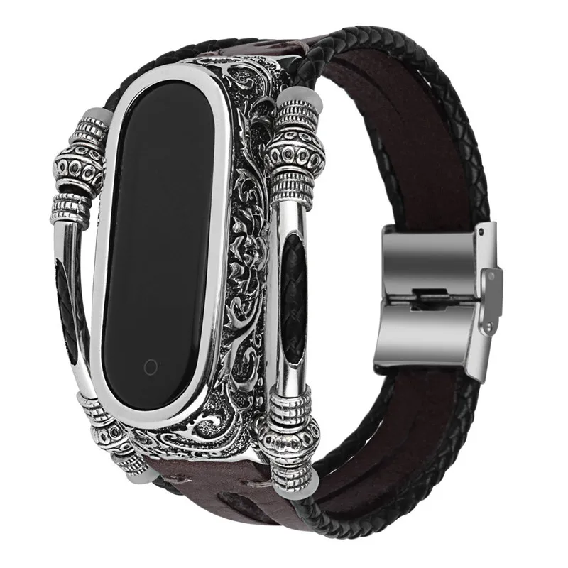 Retro Leather Strap Bracelet For Xiaomi Band 4 Band Replacement Watch Band For Xiaomi Band Black 4 Smartwatch Accessories@50