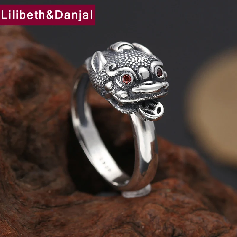 Пара Регулируемая кольцо Настоящее серебро 925 пробы fine Jewelry Для мужчин Для женщин мозаика Рубин повезло Храбрые войска обручальное кольцо R02