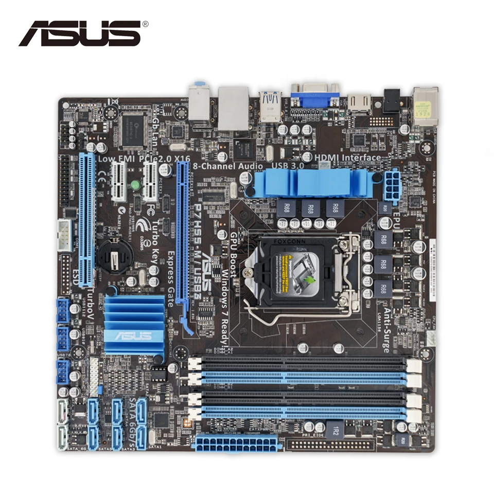 Оригинальный использовать ASUS P7H55-M/USB3 рабочего Материнская плата P7H55-M USB3 H55 разъем