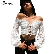 CWLSP Off shoulder Lace up Summer Shirts Lantern Sleeve Women Hollow Out Blouse Sexy Holiday blusas ladies camisa blusa QL3689 CWLSP Off shoulder Lace up Summer Shirts Lantern Sleeve Women Hollow Out Blouse Sexy Holiday blusas ladies camisa blusa QL3689