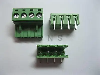 

200 pcs 5.08mm Angle 4 pin Screw Terminal Block Connector Pluggable Type Green