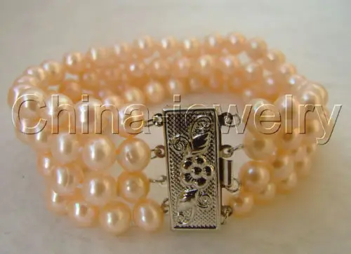 

Beautiful 8"4row 8mm pink round freshwater pearl bracelet-GP clasp Noble style Natural Fine jewe Fast (D) SHIPPING