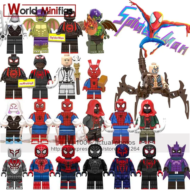 

Single Marvel Movie Spiderman into the Spider Verse Miles Morales Kingpin Scorpion Gwen Stacy Goblin Building Blocks