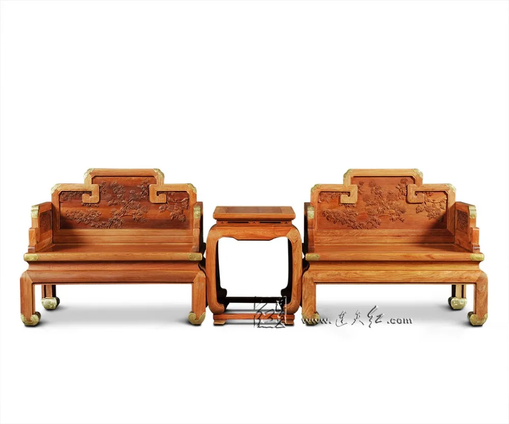 Drawing Room Furniture Set 2 Burma Rosewood Throne and 1 Small Tea Tables Sold Wood Backed Armchair Redwood Chairs Coffee Desks