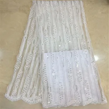 

2019 5yards/lot white lace African sequins lace fabric high quality African French tulle lace fabric for wedding dress xc65-1525